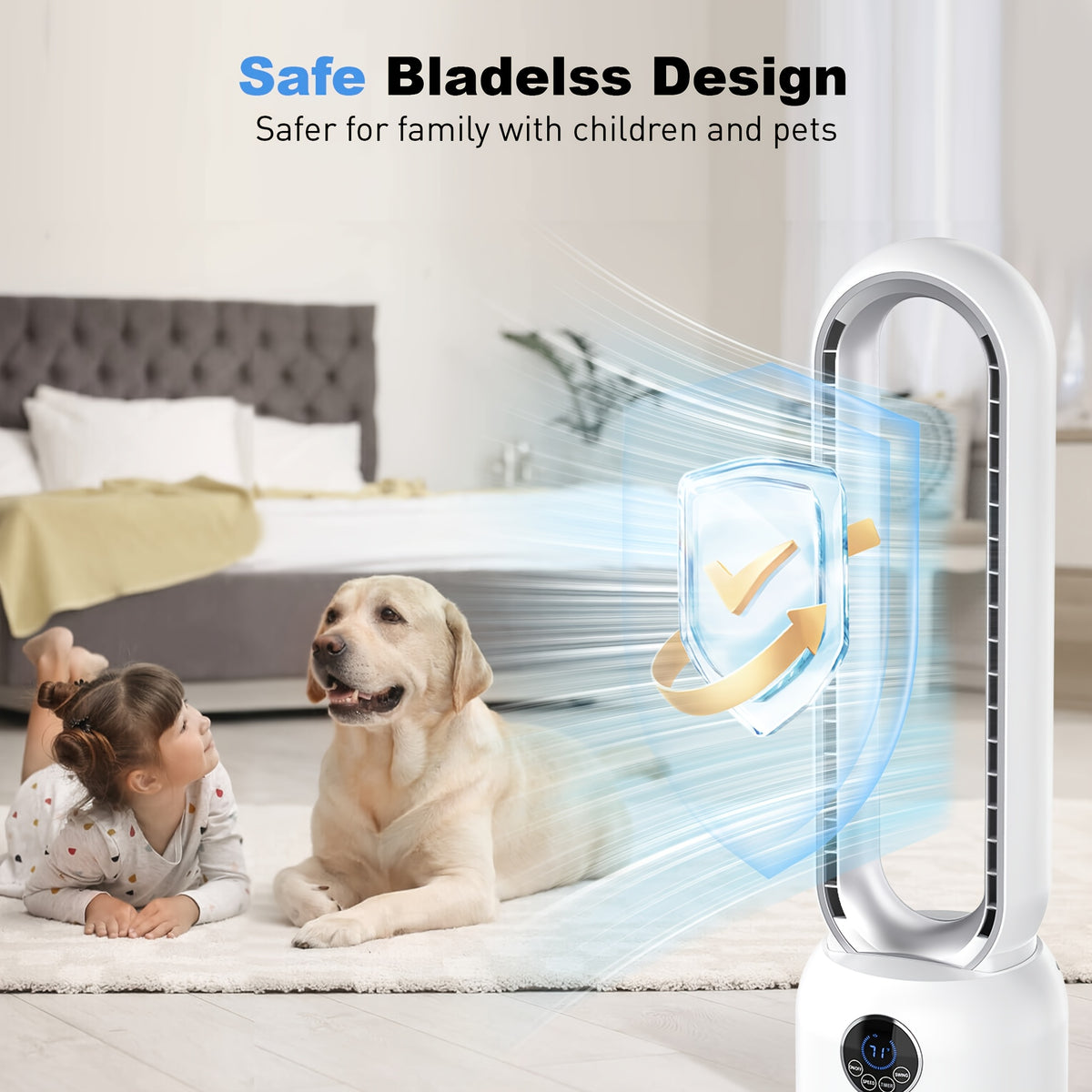 36-Inch Bladeless Tower Fan with Remote, 24 Speeds, 90-Degree Oscillation and 12-Hour Timer, Touch LED Display for Bedroom, Living Room and Office Airflow