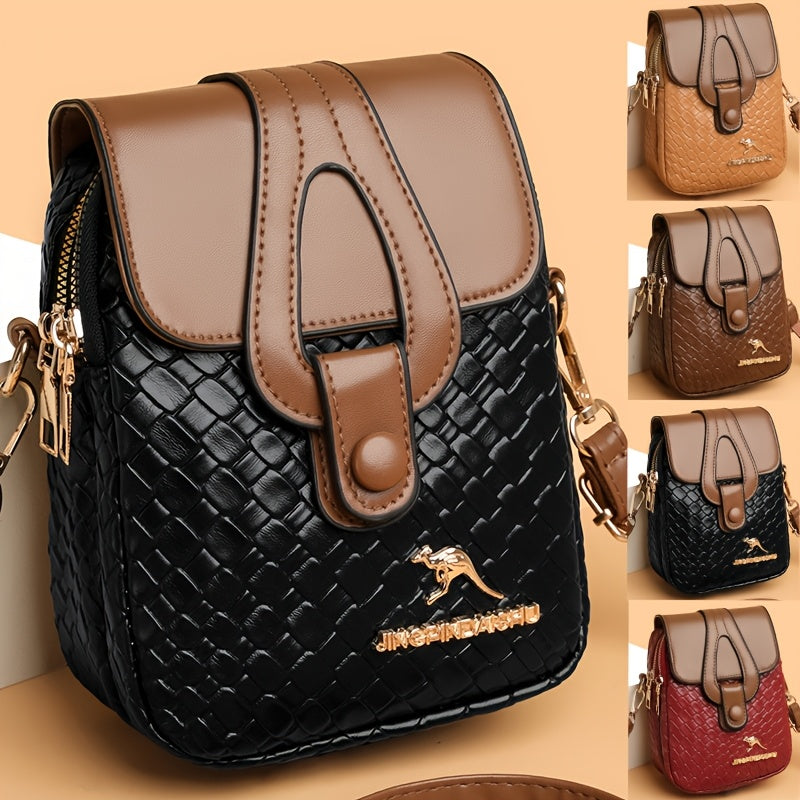 Woven-Style Square Crossbody Bag for Women, XYXDLM Purse with Detachable Shoulder Strap in Red, Black or Coffee for Shopping and Dinner Outfits