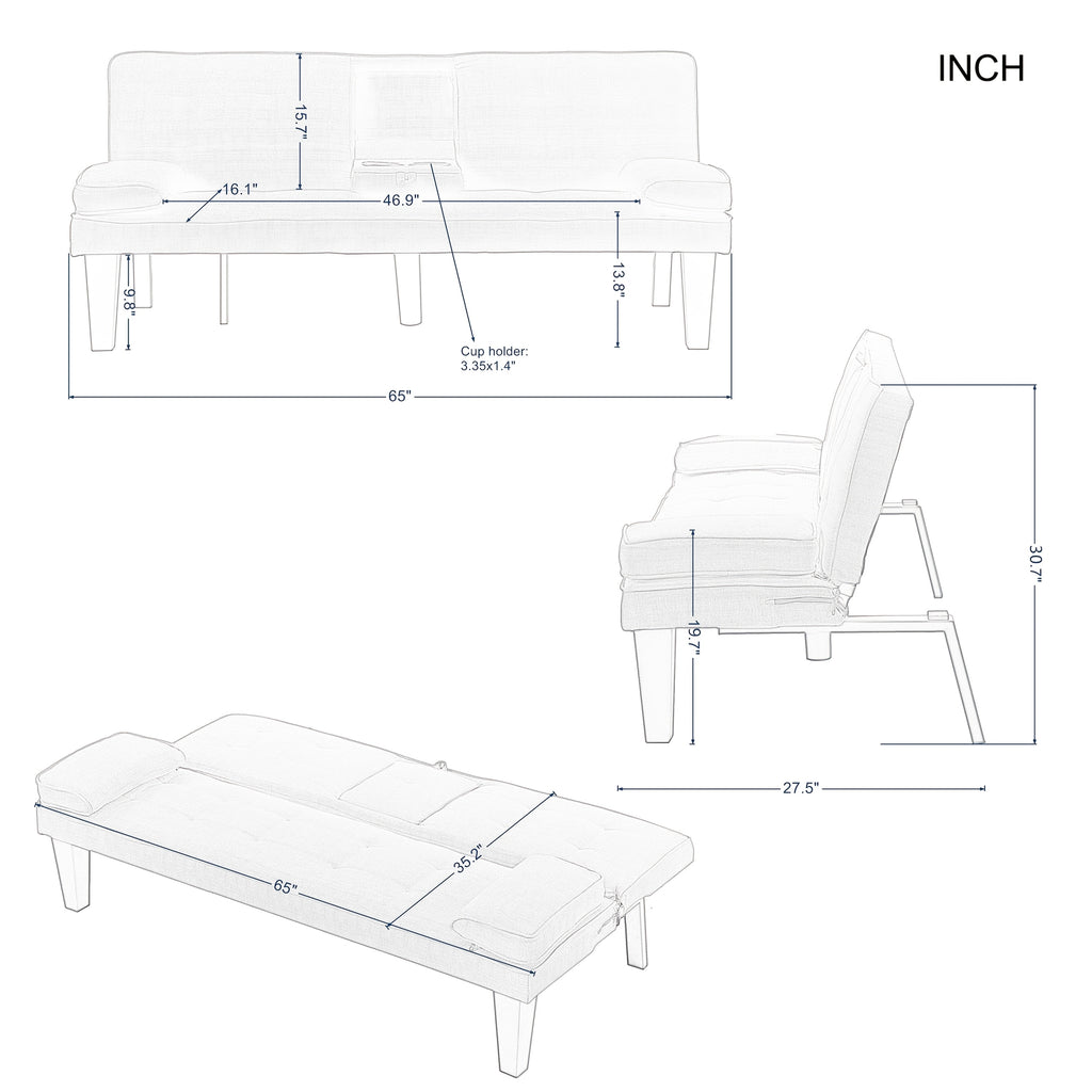 Foldable Sofa Bed with Frame and Fabric Upholstery, Gray Black or Blue Convertible Seating for Apartment Living Rooms, Dorms and Studio Furniture Layouts