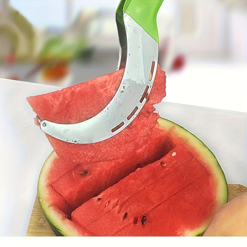 Watermelon Slicer Set for Fresh Fruit Preparation and Serving, Red and Green Tools with Listed Stainless Steel Material or Three-Piece Option with Watermelon Spoon