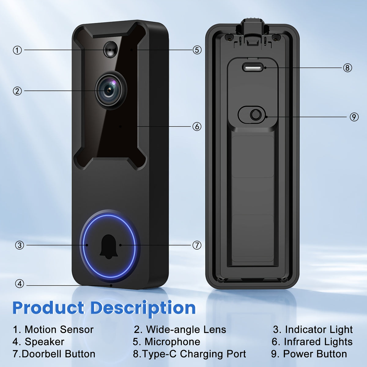 Puvue App Doorbell Camera with Wireless Video and Two-Way Audio, Black 1PC or 2PCS Options for Home Entry Monitoring and Everyday Visitor Communication