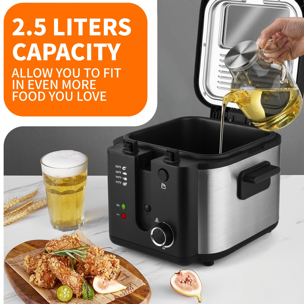 Basket-Equipped Countertop Deep Fryer by SUSTEAS with Adjustable Temperature and Nonstick Lining, 1.5L, 2.5L, 3L, 5L or 6L Options for Home Cooking