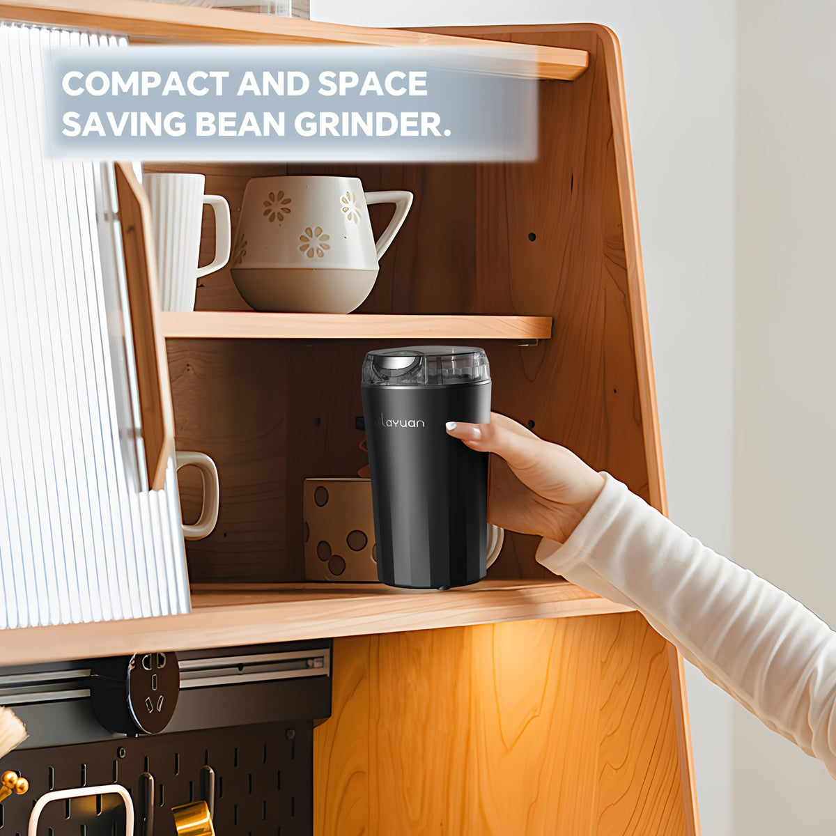 Coffee Bean Grinder with 200W Motor and Stainless Steel Chamber, One-Touch Electric Blade Mill for Home Coffee and Spice Prep, 2.7oz Capacity