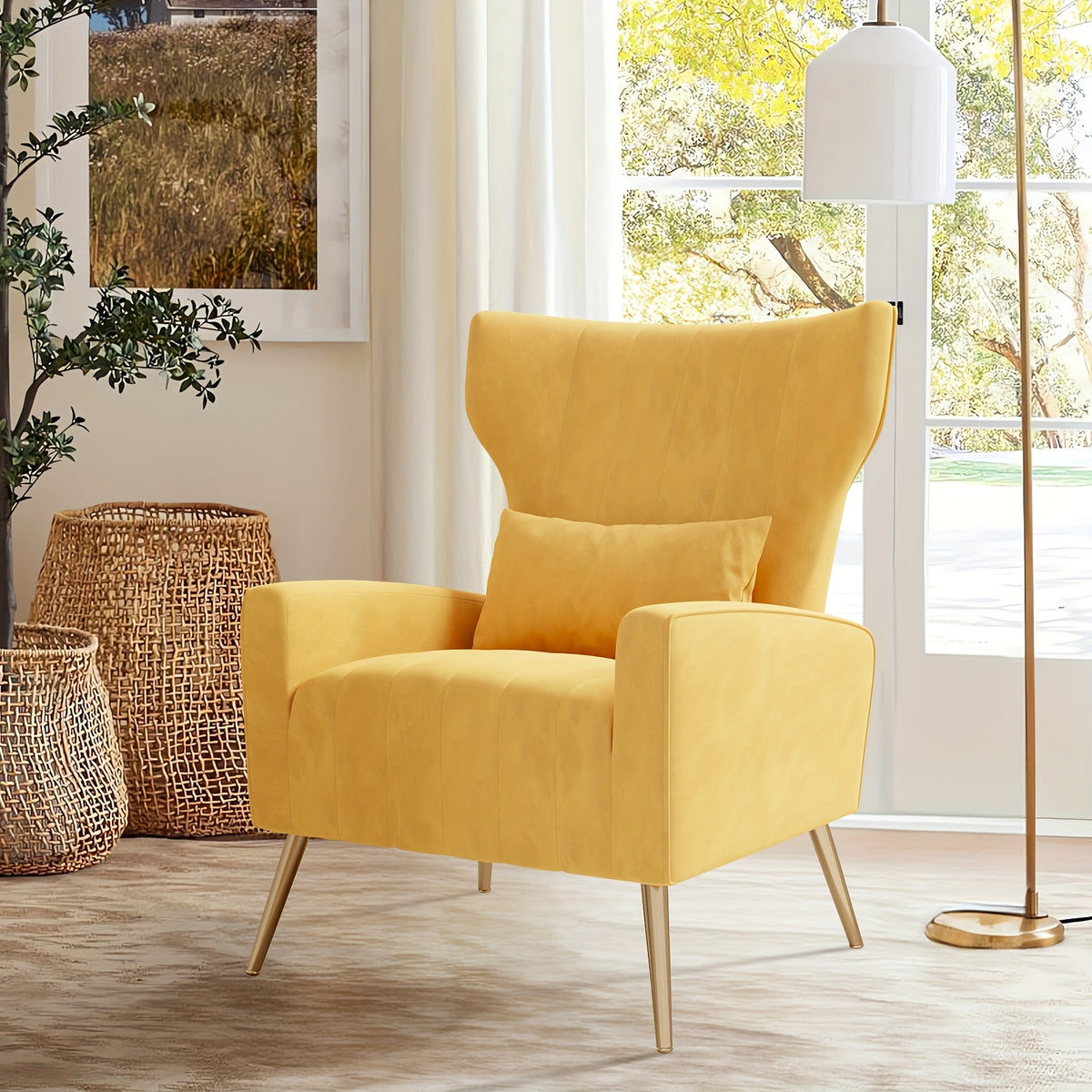 Velvet Accent Armchair with Metal Legs and Spring Support, Sponge-Filled Mid-Century Modern Reading Chair for Living Room and Cozy Seating Corners