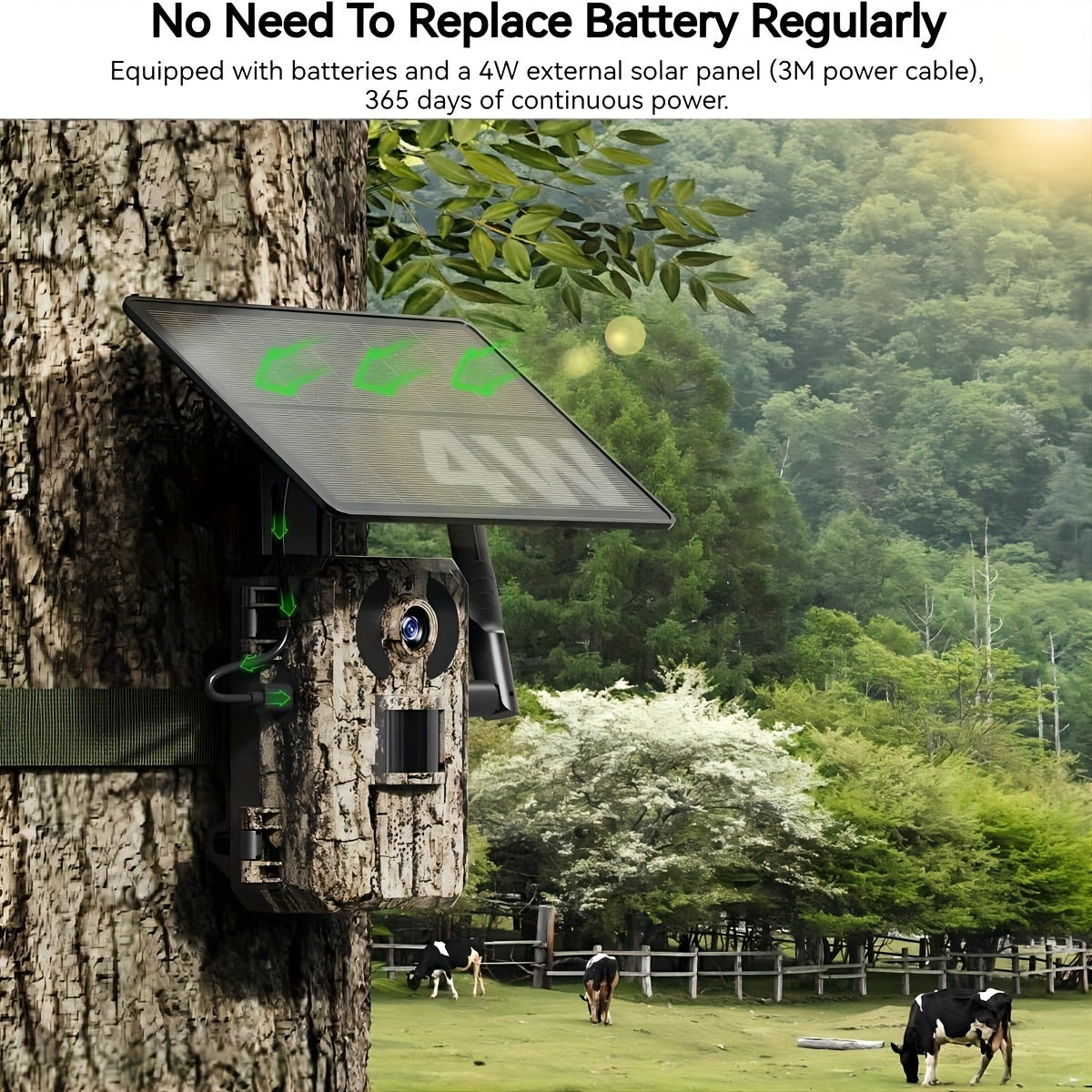 4G LTE Trail Camera with Solar Panel and SIM Card, HD Live View, 0.2s Motion Trigger and Low-Glow Night Vision for Wildlife, One to Three Camera Options