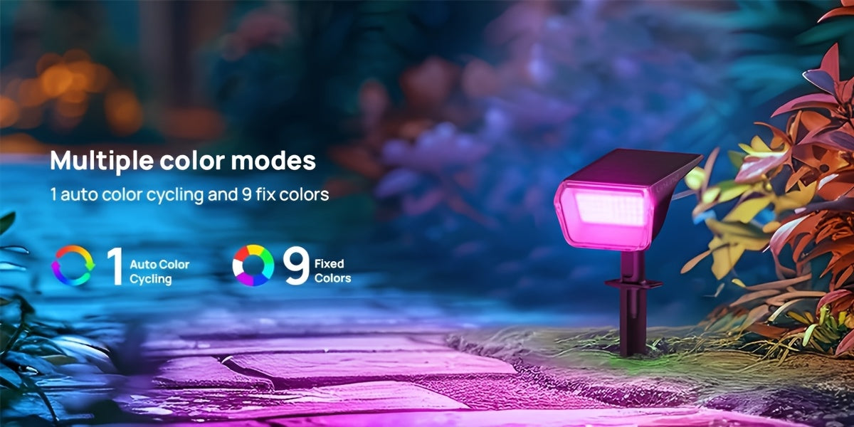 SYVIO Color-Changing Solar Landscape Spotlights with Listed 100 LEDs and Ten Modes, Multicolor Two- to Twelve-Piece Package Labels for Garden Accent Lighting