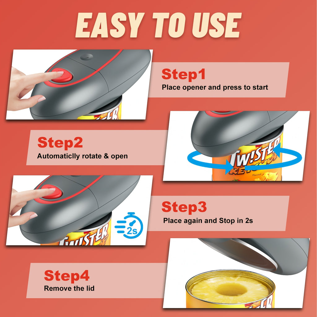 Automatic Battery Can Opener, One-Touch Electric Kitchen Tool with Listed Smooth-Edge Cutting for Everyday Meal Prep, Home Cooking and RV Kitchens
