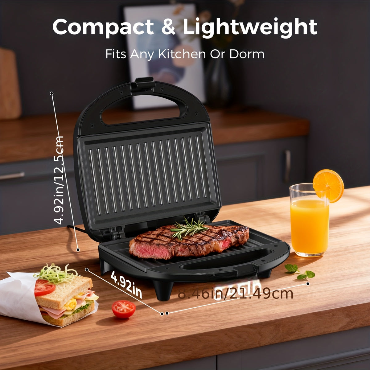 750W Sandwich Maker with Indicator Lights and Cool-Touch Handle, ABS07 Grill-Plate or Waffle-Plate Model Options for Grilled Cheese and Home Breakfast Preparation