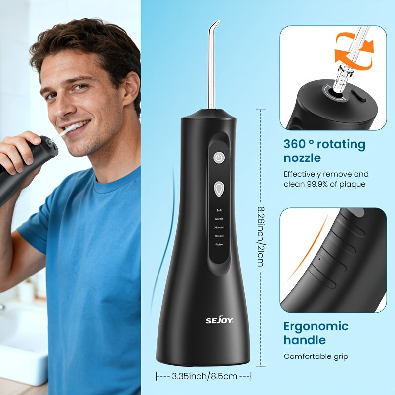Cordless Water Flosser, Portable Dental Oral Irrigator with 5 Cleaning Modes & 5 Jet Tips, Rechargeable Water Teeth Cleaner for Home and Travel, Gum Care, Christmas Gifts
