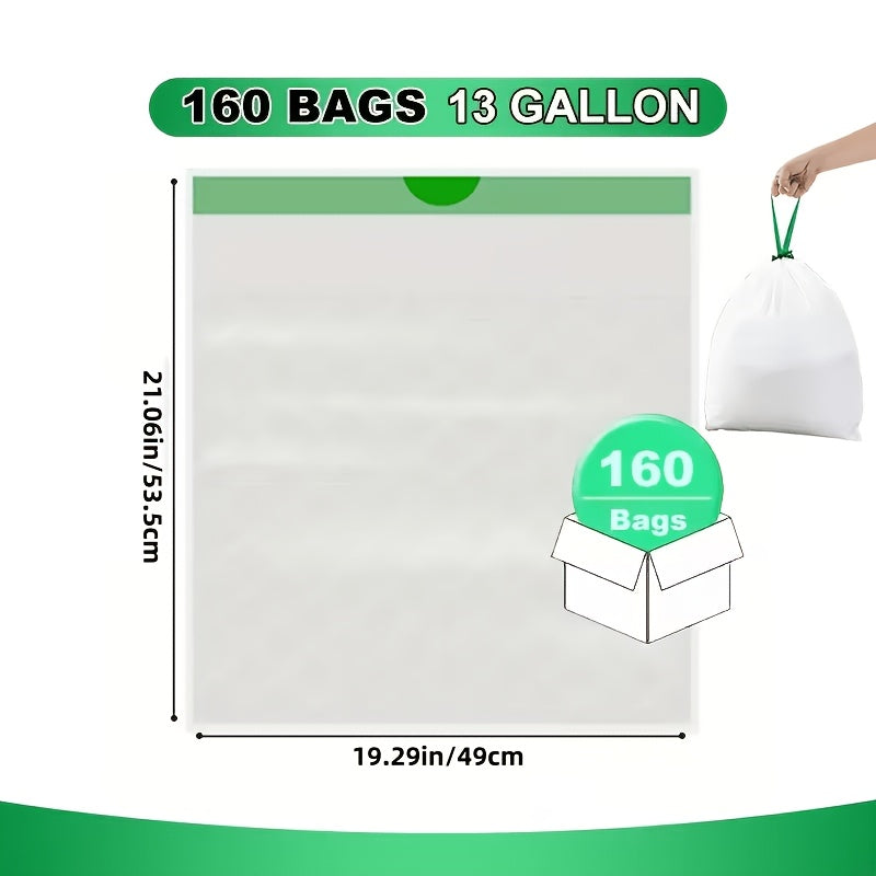 Boxed 13-Gallon Drawstring Garbage Bags, Disposable Household Bin Liners in Style 2 or Style 3 Options for Compatible Kitchen and Garden Waste Containers
