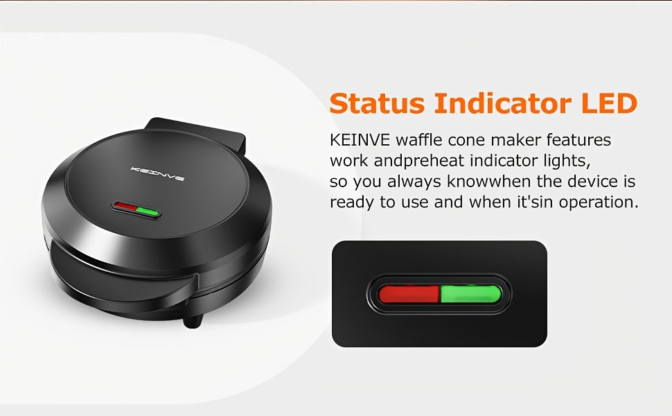 Ice Cream Waffle Cone Maker 6.8-Inch, Electric Nonstick Waffler Iron with Overheat Protection for Homemade Ice Cream Cones, Dessert Bowls and Parent-Child Baking Activities, Kitchen Appliance for Kids and Family