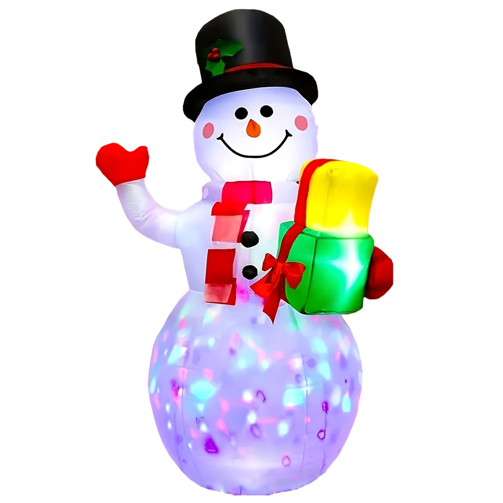 Rotating LED Inflatable Snowman, 5ft Christmas Blow-Up Decoration with Colorful 360-Degree Lighting for Indoor Displays, Outdoor Yards and Gardens
