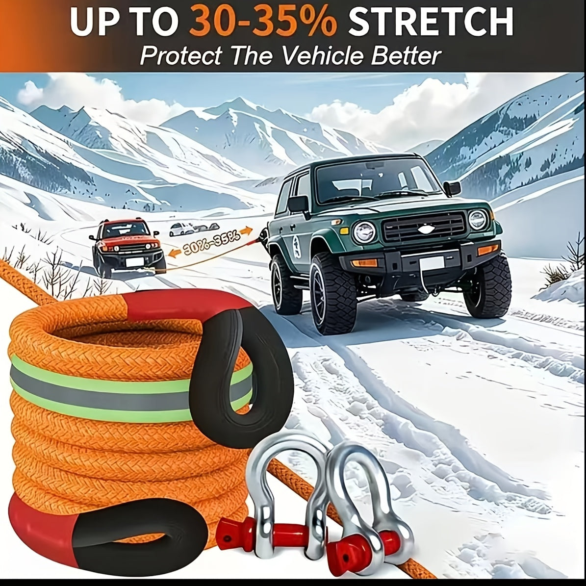 Nylon Tow Rope Kit with Two Steel U-Shaped Hooks and Storage Bag, Listed 16.4-Foot Length in Three Model Options for Compatible Vehicle Equipment