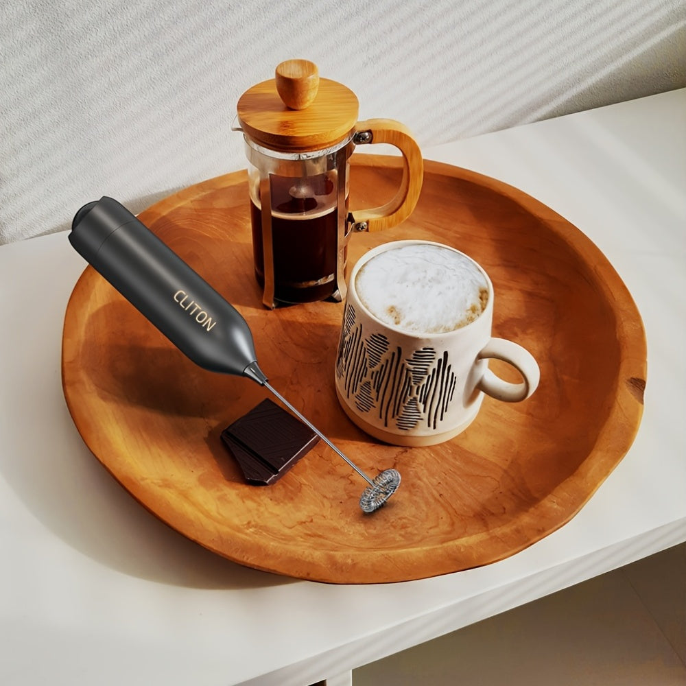 Handheld Milk Frother by CLITON, Battery-Powered 304 Stainless Steel Whisk for Coffee and Tea in Black, White or Green with Single or ABS Stand Options