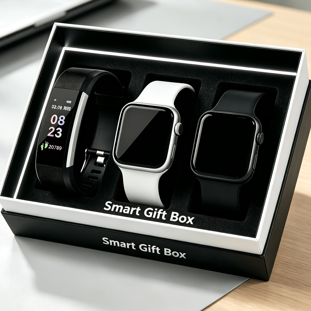 Three-Piece Smartwatch Set for Men and Women with Different Models, Listed Black and White Styling, USB Charging and Connected Call Making and Answering
