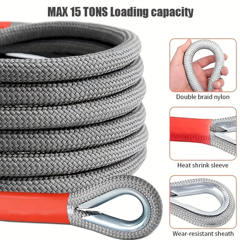 Tow Rope and Steel U-Hook Set with Listed Polyamide Rope and Two Hooks, 16FT Purchase Options for Vehicle Equipment with Load Ratings Requiring Verification