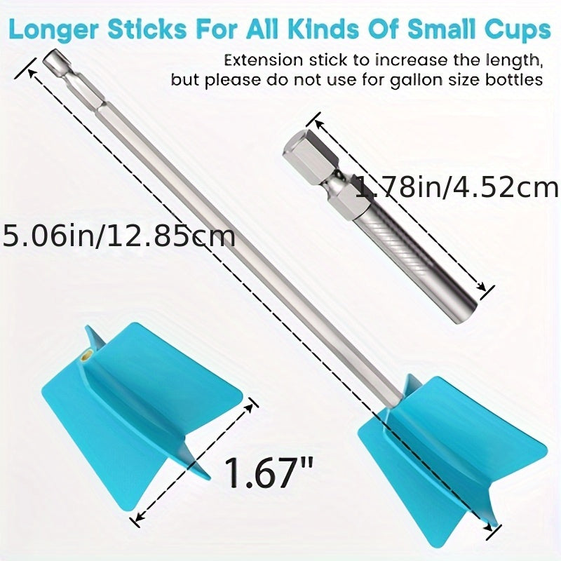 Resin Mixing Paddles by JANCHUN, 6 Reusable Stirring Attachments with Extension Stick for Compatible Drills and Small-Batch Epoxy Casting Projects