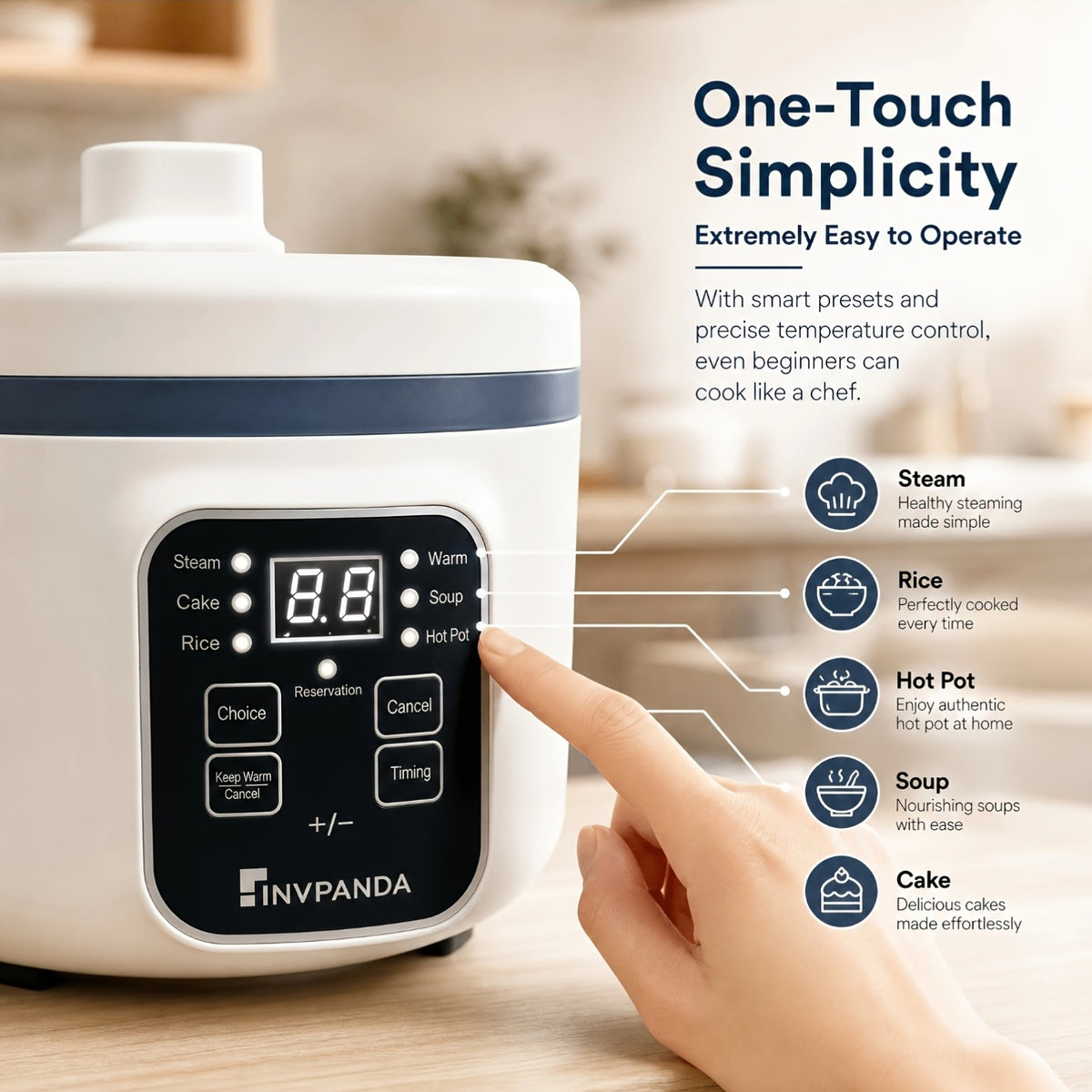 Multifunctional Electric Pot in White with Listed 57.48oz Capacity and Six Cooking Modes, Nonstick Single- or Double-Layer Options for Small Household Meals