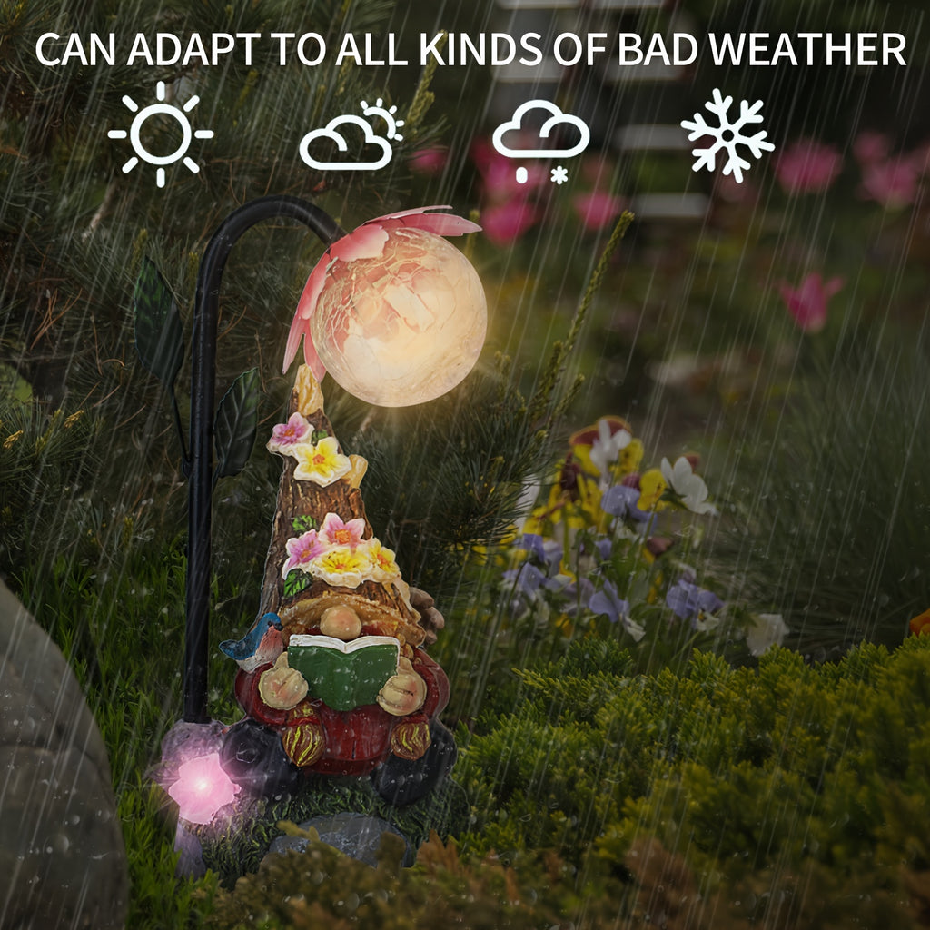 Solar Garden Gnome Statue with Colorful Gradient LED Light, Red or Blue Decorative Ornament for Patio, Balcony, Flower Bed and Yard Gift Displays