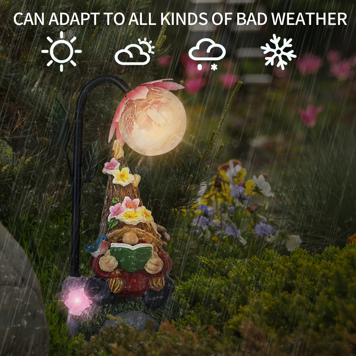 Solar Garden Gnome Statue with Colorful Gradient LED Light, Red or Blue Decorative Ornament for Patio, Balcony, Flower Bed and Yard Gift Displays