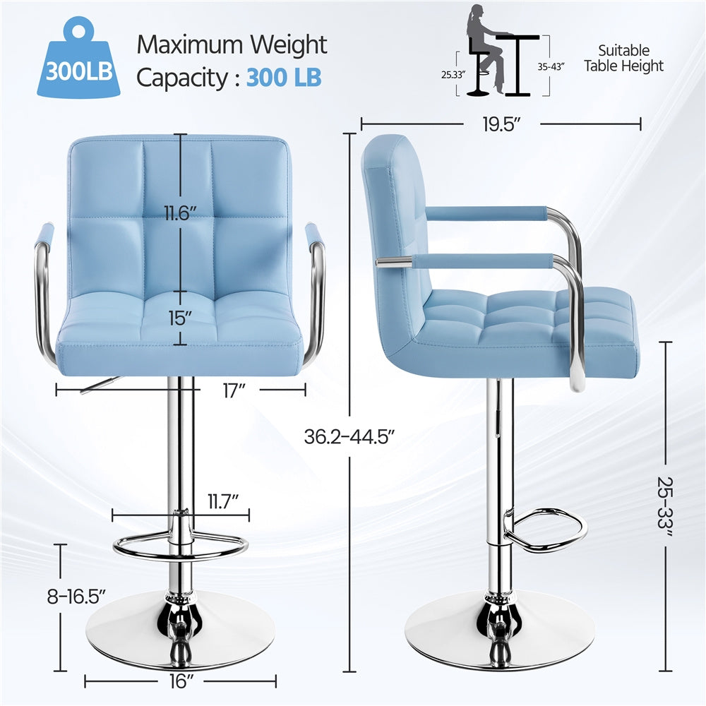 PU Leather Bar Stools Set of 2 by Costoffs, Adjustable Height and 360-Degree Swivel Seats with Backrests, Footrests and Steel Bases for Kitchen Islands