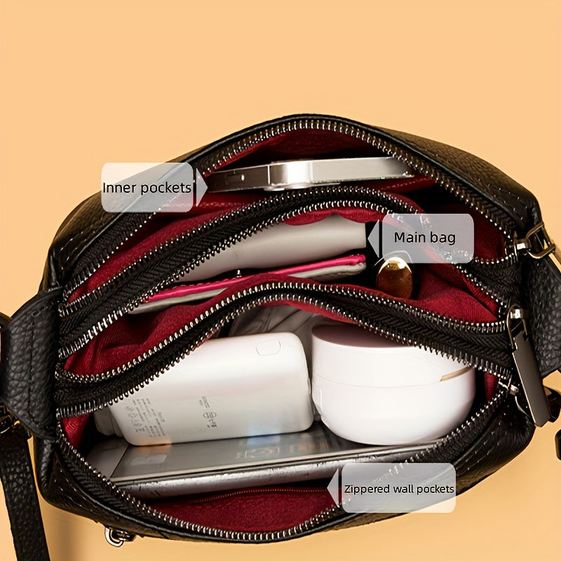 Womens Messenger and Backpack Style Bag with Zip Closure, Golden Accent and Shoulder Strap References, Black or Red with Listed 10.63-Inch Size for Everyday Outings