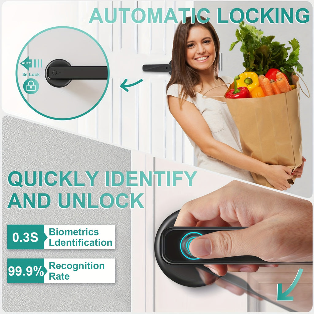 IC Card Fingerprint Door Lock in Black with Listed Password and Key Access, Aluminum Alloy Wording and 100-Fingerprint Capacity for Compatible Room Doors