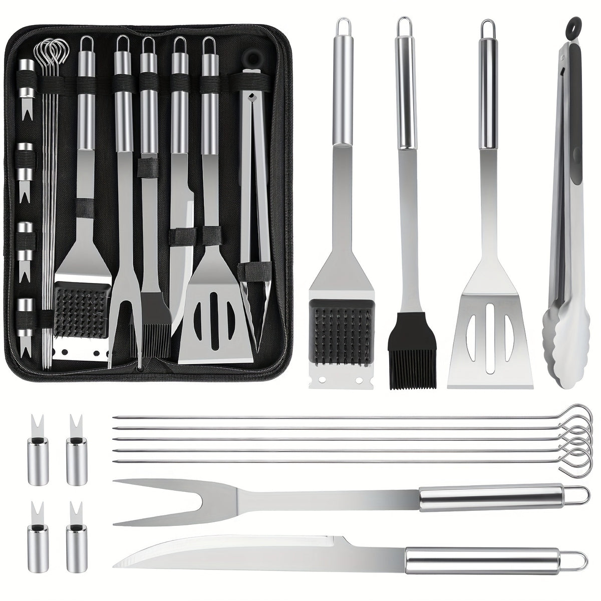 BBQ Tool Set, 15-Piece or 24-Piece Grill Accessories Kit for Backyard Barbecues, Camping Meals and Kitchen Cooking, Father's Day Gift for Grill Lovers