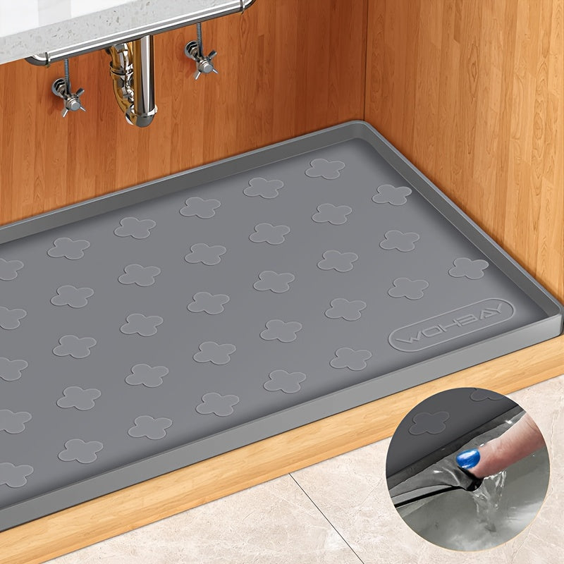 Under Sink Silicone Mat with Raised Edge, 34 x 22 or 17 x 12.6 Inch Cabinet Liner and Drip Tray in Dark Grey or Grayish White with Two-Pack Options