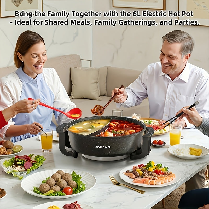 Yin Yang Electric Cooking Pot by Aoran, Black Nonstick Kitchen Cooker with US Plug for Steaming, Boiling, Stir-Frying and Stewing, Gift Bag Option