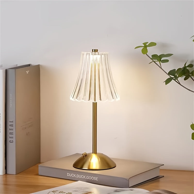 Retro Mini Table Lamp Set of 2 in Golden Finish, USB Rechargeable 12-Inch LED Lights with Three-Color Touch Control, Non-Dimmable Dining Decor