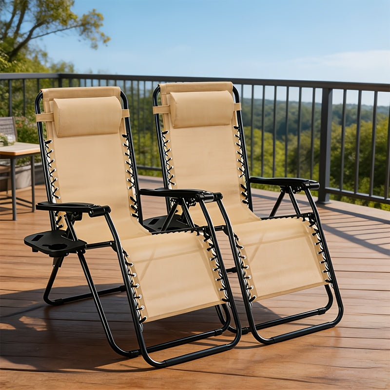 Zero Gravity Chair Set of Two with Adjustable Reclining, Listed Breathable Fabric, Cup Holder Trays and Headrest Pillow for Patio, Camping and Backyard Lounging