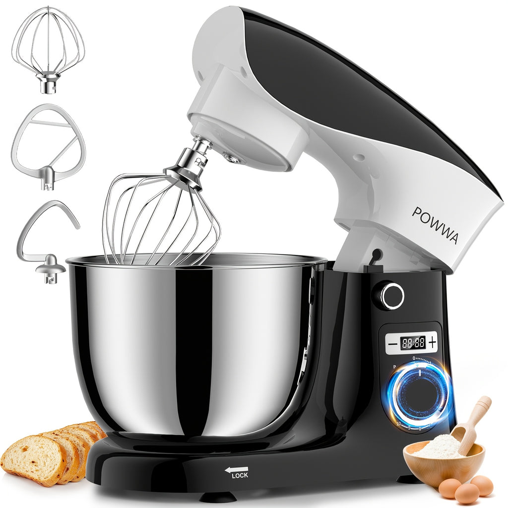 Stand Mixer 6.5 Qt with 10+P Speed Control, Whisk, Beater and Dough Hook, Electric Kitchen Baking Mixer in White Accent Color Options for Home Bakers