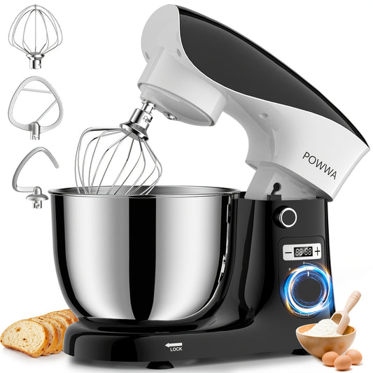 Stand Mixer 6.5 Qt with 10+P Speed Control, Whisk, Beater and Dough Hook, Electric Kitchen Baking Mixer in White Accent Color Options for Home Bakers