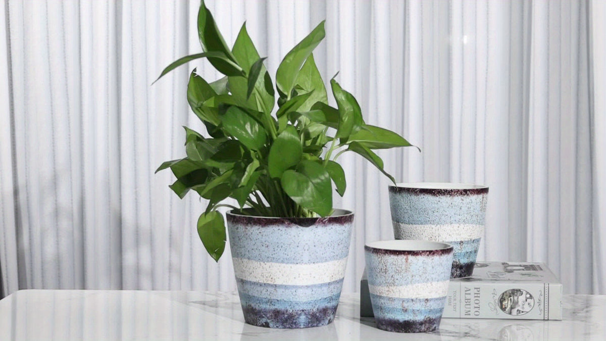 Modern Round Planter Set, Three PolyStone Plant Pots with Listed Polymer Finish in Mixed 4/5/6 Inch or 6.5 Inch Style Options for Indoor and Outdoor Home Decor