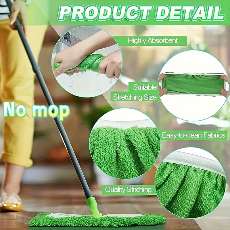 Reusable Microfiber Mop Pads in Green, 15 Washable Cleaning Cloths for Dry Sweeping and Wet Mopping with Listed Swiffer Sweeper Compatibility, Mop Not Included