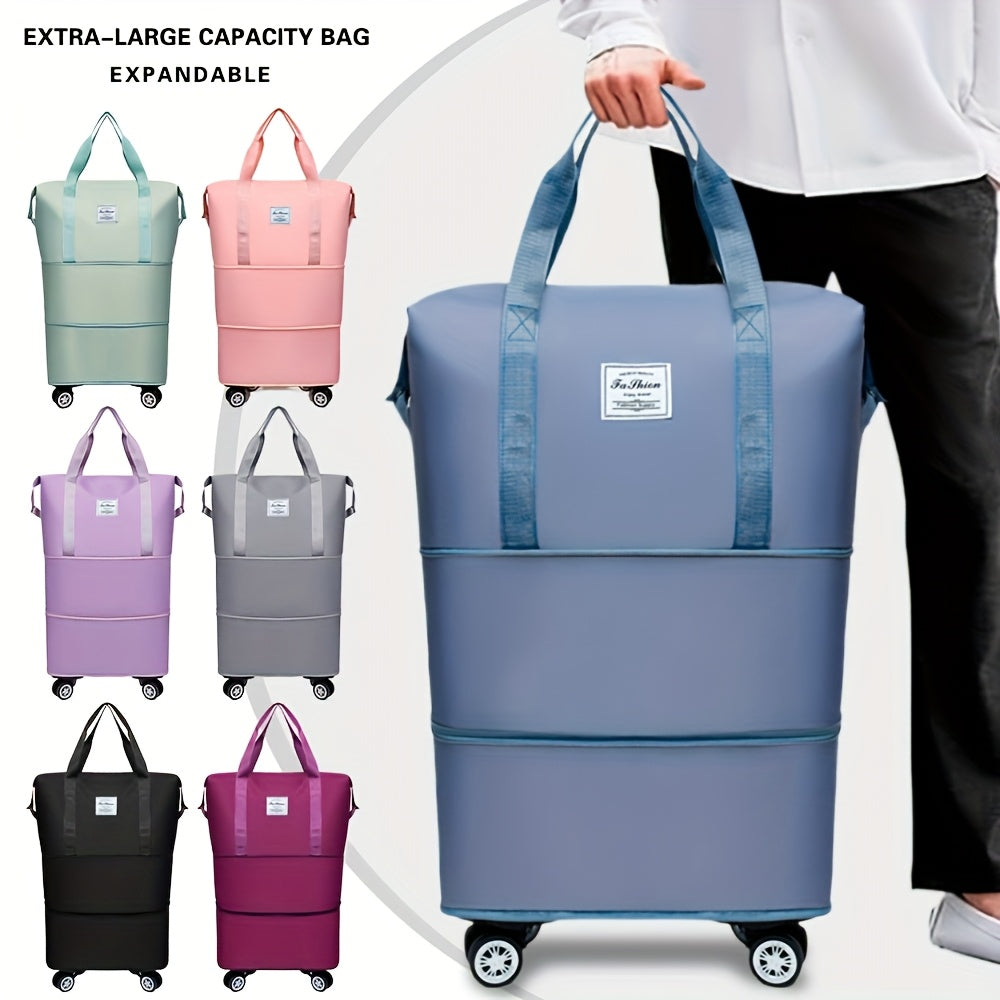 Expandable Travel Suitcase with Oxford Fabric, 3-Layer Foldable Design, Wheels and Fixed Shoulder Strap for Business Trips, Vacations and Packing