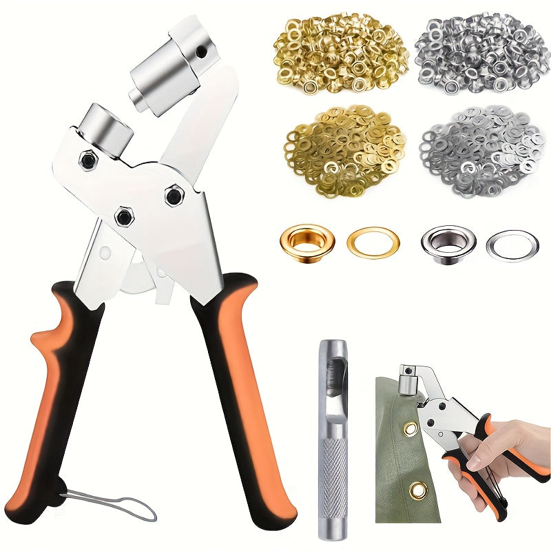 Eyelet Punch Set with Listed 10mm Eyelets and Rings, 200-Set Tool Option Label for DIY Tarpaulin, Faux Leather and Fabric Sewing or Craft Projects