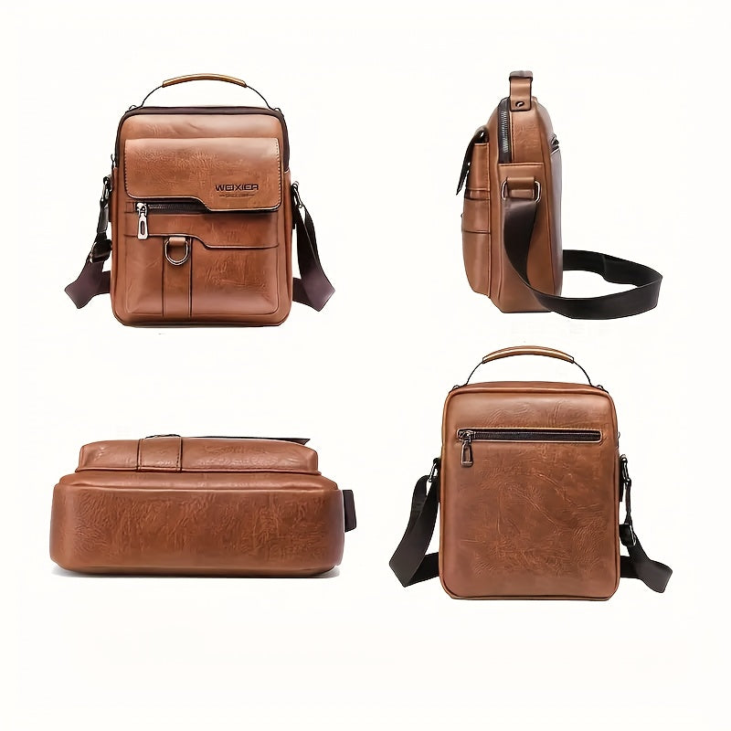Tablet Crossbody Messenger Bag by WEIXIER with Listed 8-Inch Device Fit, Card Slots and Card Wallet, Vintage Vertical Shoulder Bag in Three Colors for Daily Commuting