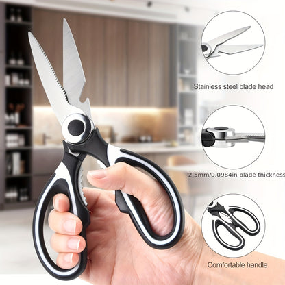 Kitchen Scissors 3-Pack, Heavy Duty Stainless Steel Cooking Shears for Meat, Fish and Poultry Preparation, Black White Multipurpose Food Cutting Set