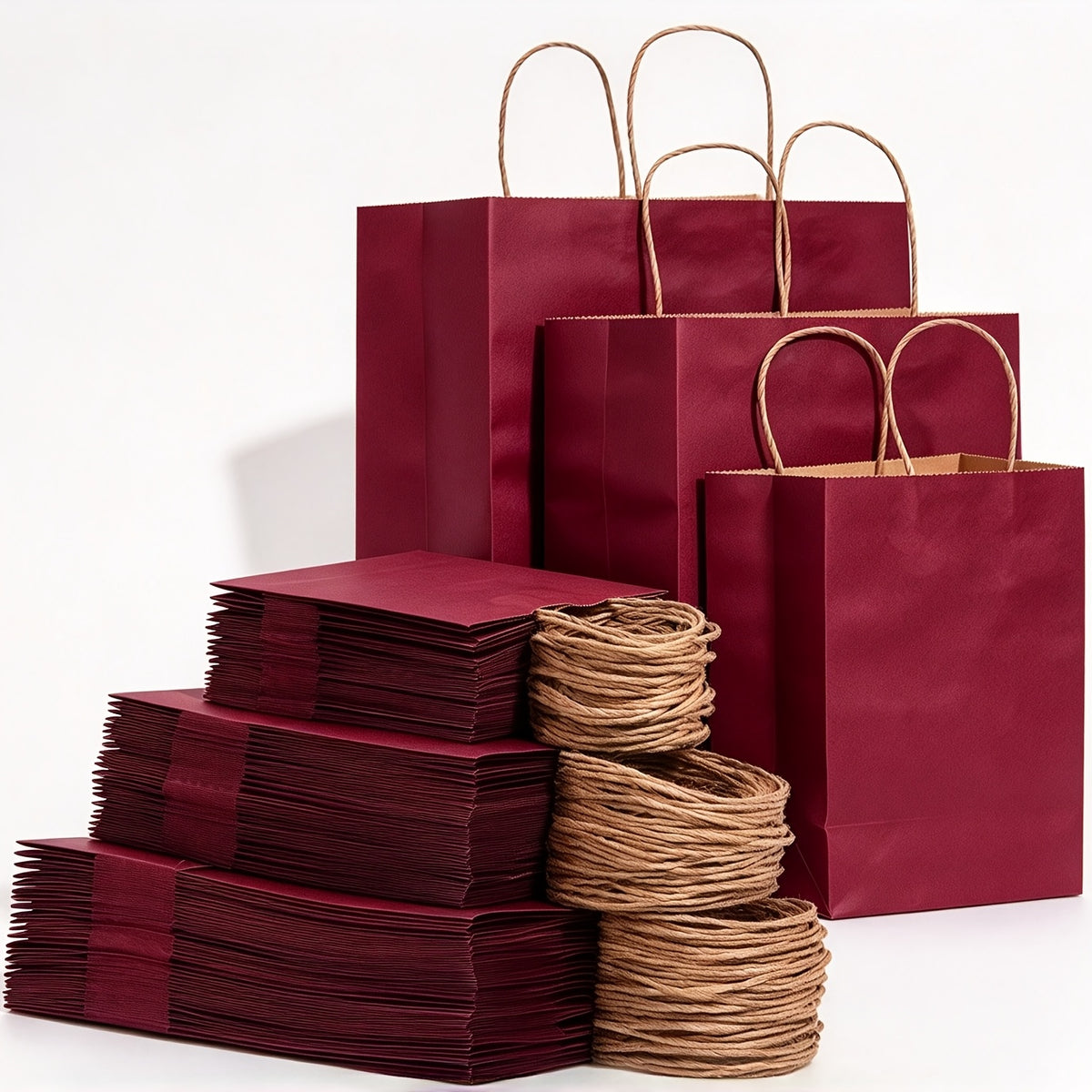 Red Kraft Gift Bags with Twisted Paper Handles, Listed 100-Pack in Small or Medium Sizes for Retail Packaging, Wedding Favors, Birthdays and Holiday Presents