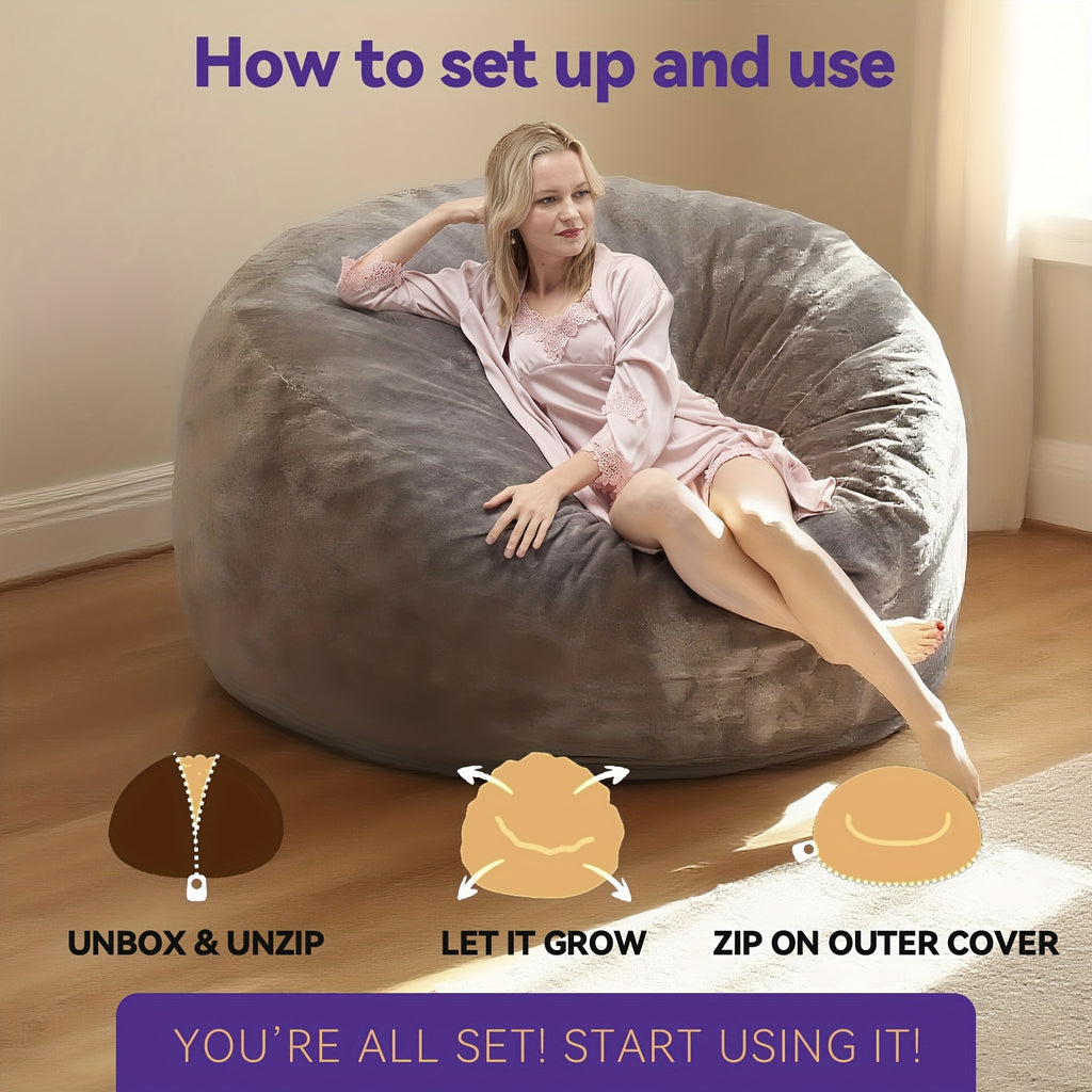 Memory Foam Bean Bag Chair for Adults with Dutch Velvet Cover, Four Size Options and Eight Colors for Living Room Lounging and Bedroom Seating