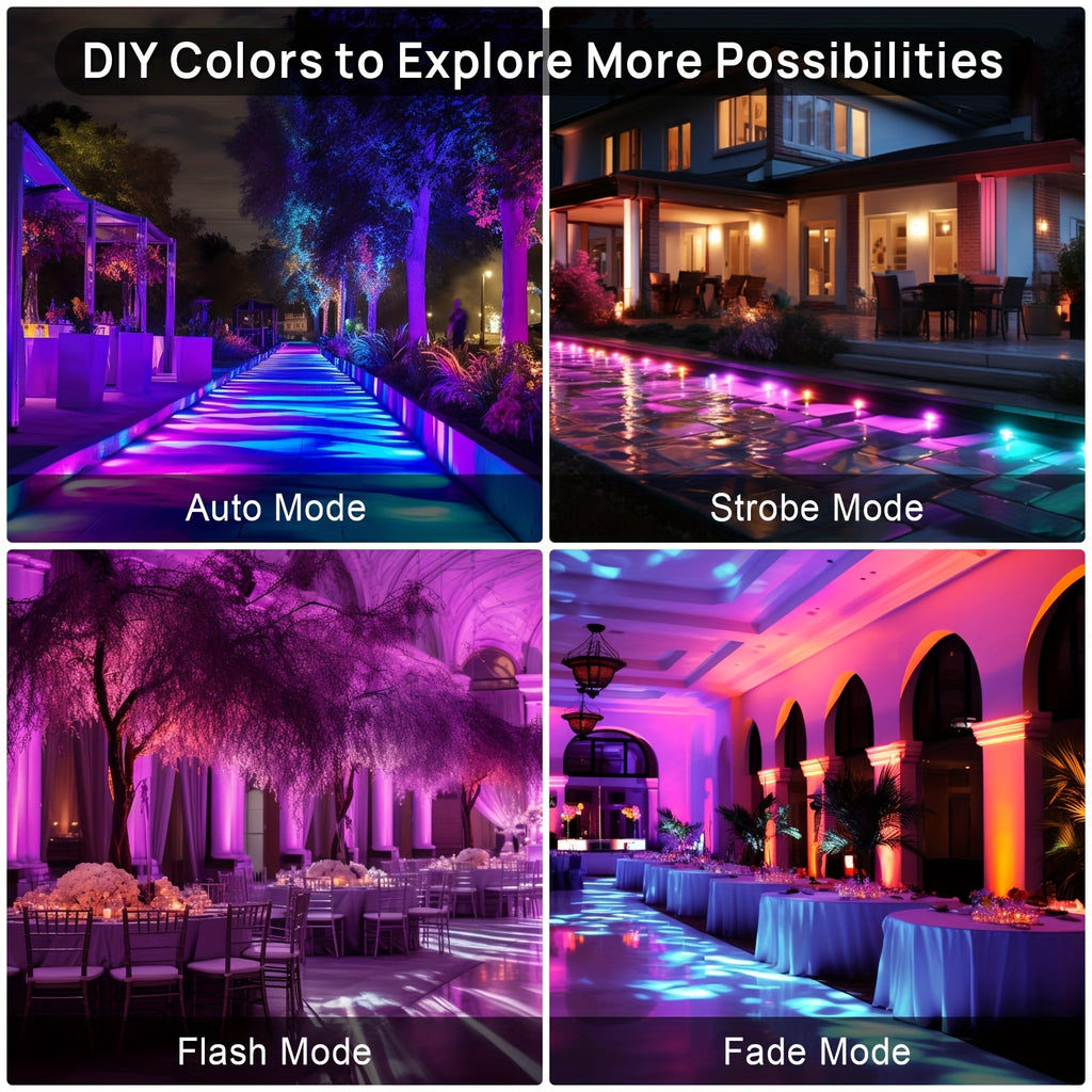 RGB LED Flood Lights with Listed 25W Power and 44-Key Remote, Color Changing Party Uplighting with Brightness Controls, Timer and Memory for Weddings and Events