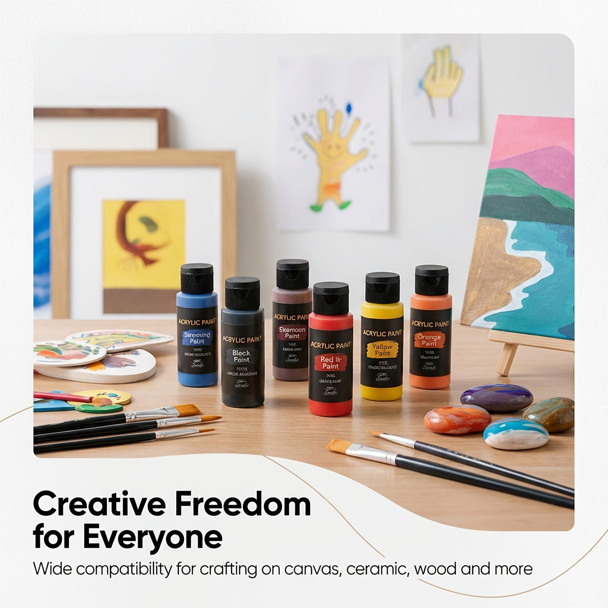 Acrylic Painting Kit with Brushes, 24 Paint Colors and 12 Art Brushes for Canvas, Ceramic and Fabric Projects, Creative Supplies for Beginners and Artists