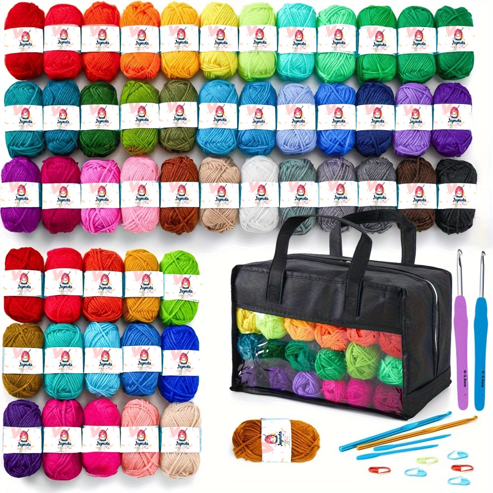 Acrylic Yarn Crochet Kit with Listed Hooks, Knitting Needles, Locking Stitch Markers and Transparent-Side Storage Bag for Beginner Practice and DIY Crafts