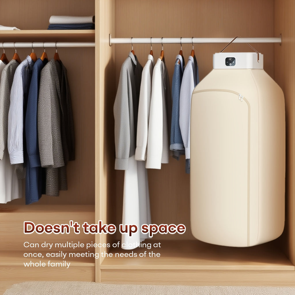 Touch-Screen Foldable Clothes Dryer with Drying Bag, Two-Speed Control and Timer, Compact Electric Garment Drying Machine for Small-Space Laundry Care