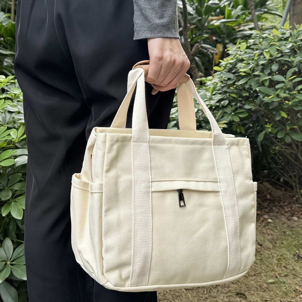 Multi-Pocket Tote Bag for Women with Zippered Main Compartment and Four Inner Slot Pockets, Casual Crossbody Shoulder Handbag in Five Colors for Daily Carry