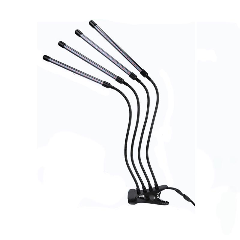 Clamp LED Grow Light with One, Three or Four-Tube Options, Listed Five Brightness Levels and 3, 9 or 12-Hour Timer for Indoor Plant Care and Home Gardening