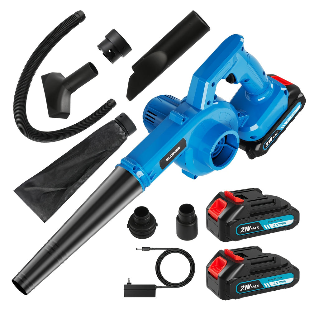 Cordless Leaf Blower and Vacuum with Extension Tube for Yard Cleanup, Handheld Tool in Black One-Battery, Blue Two-Battery and Five-Piece Kit Options