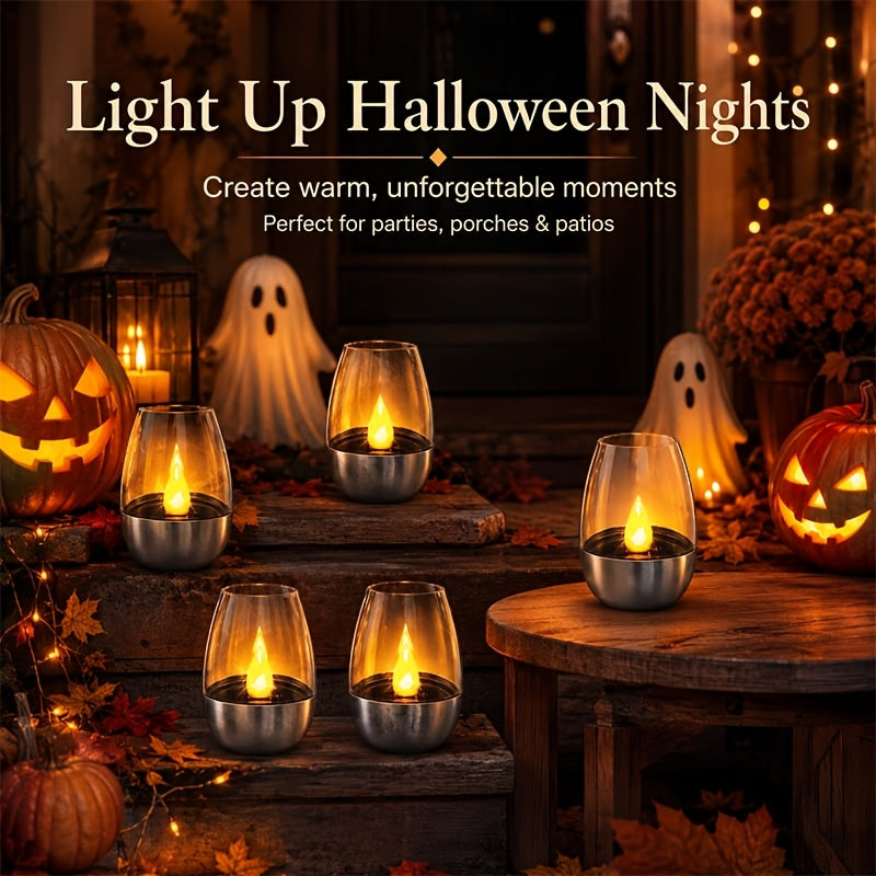 Solar Flameless LED Candles, Six-Piece Outdoor Decorative Light Set with Flickering Candlelight and Listed IP44 Rating for Patio Dinners, Weddings and Holiday Displays